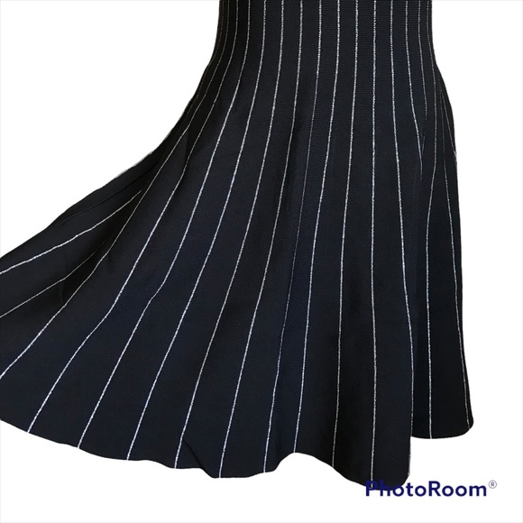 Bar Iii Dublin Metallix-piping Fit Flare Dress - Black - Picture 3 of 6